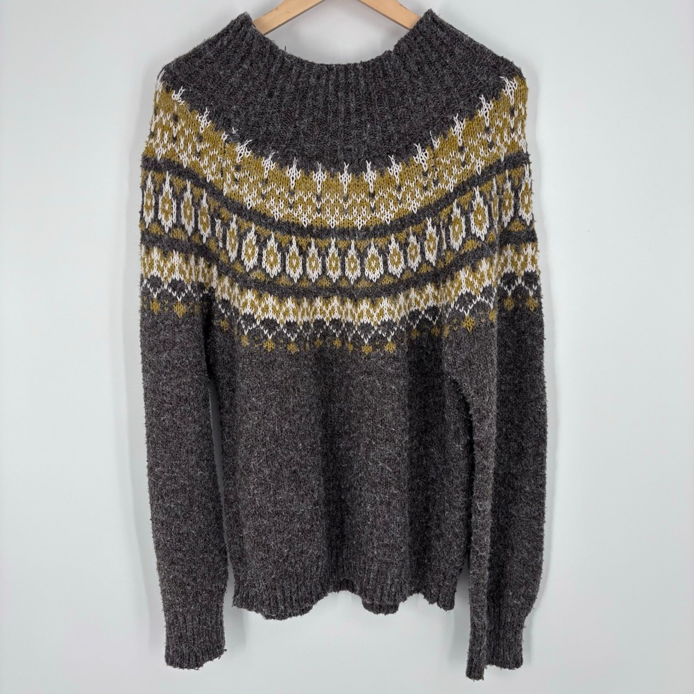 Moon River Fair Isle Nordic Intarsia Knit Sweater Womens L Gray Long Slouchy